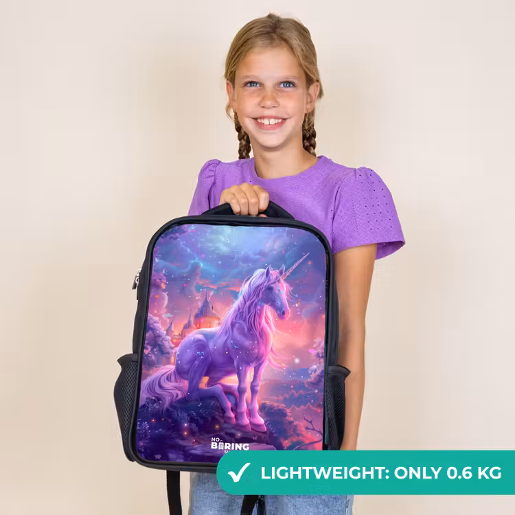 Kids backpack - Black - Purple Unicorn in Magical Environment — 9