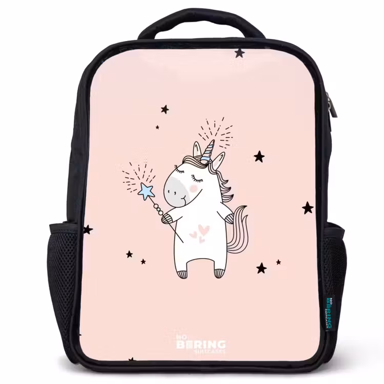Kids backpack - Black - Signed unicorn with magic wand — 1