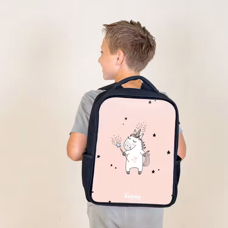 Kids backpack - Black - Signed unicorn with magic wand — 2