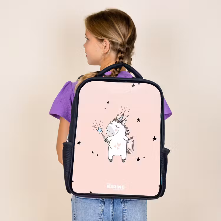 Kids backpack - Black - Signed unicorn with magic wand — 4