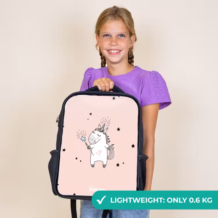 Kids backpack - Black - Signed unicorn with magic wand — 9