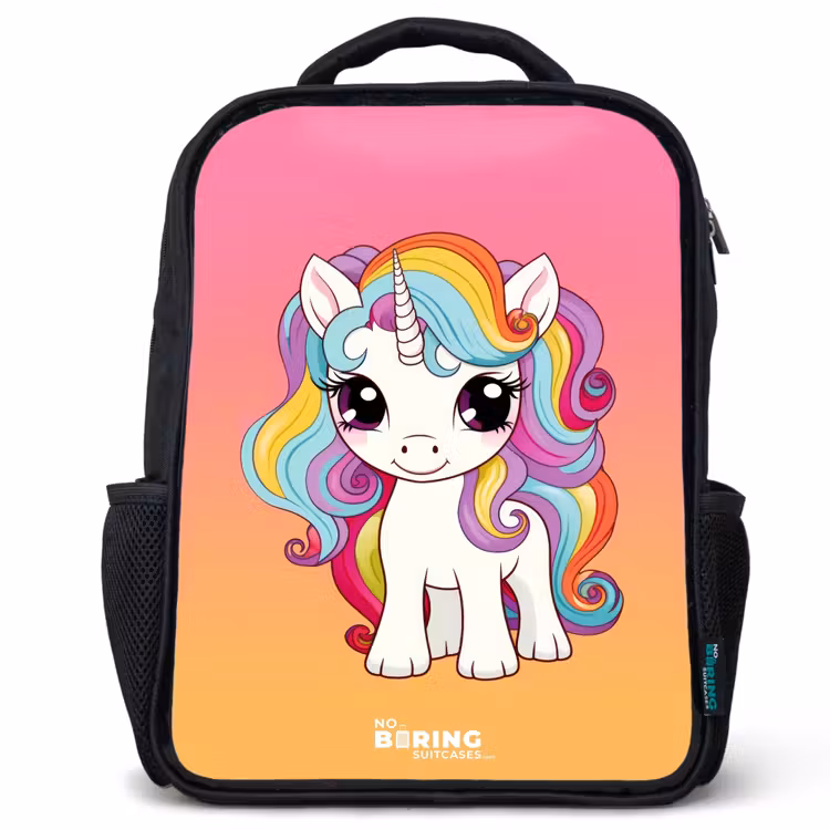 Kids backpack - Black - Small unicorn with rainbow colors — 1