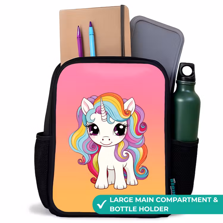 Kids backpack - Black - Small unicorn with rainbow colors — 10