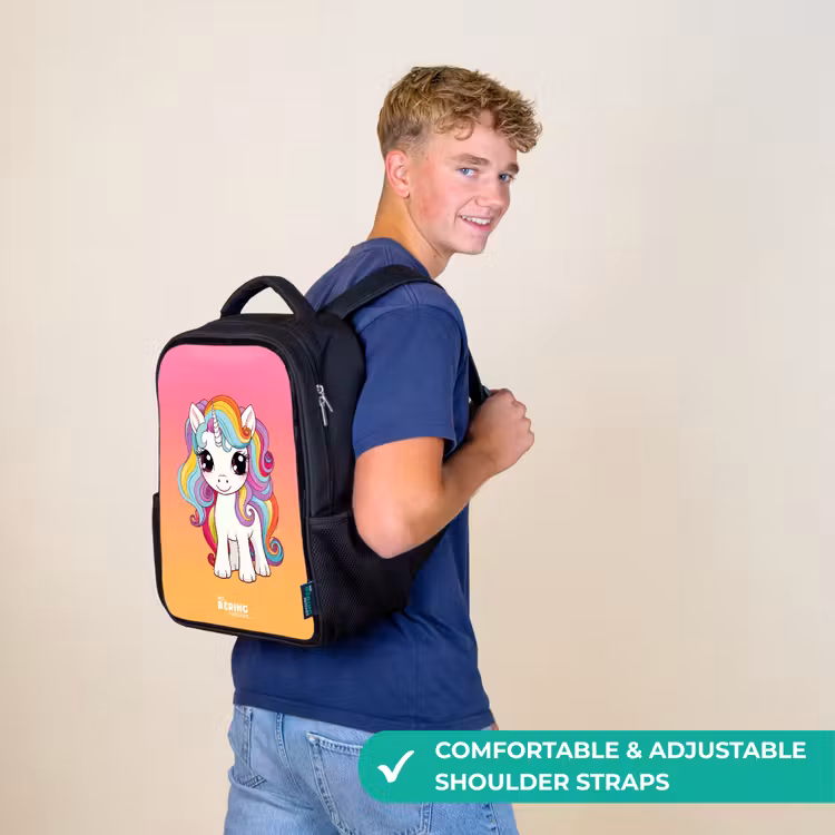 Kids backpack - Black - Small unicorn with rainbow colors — 11