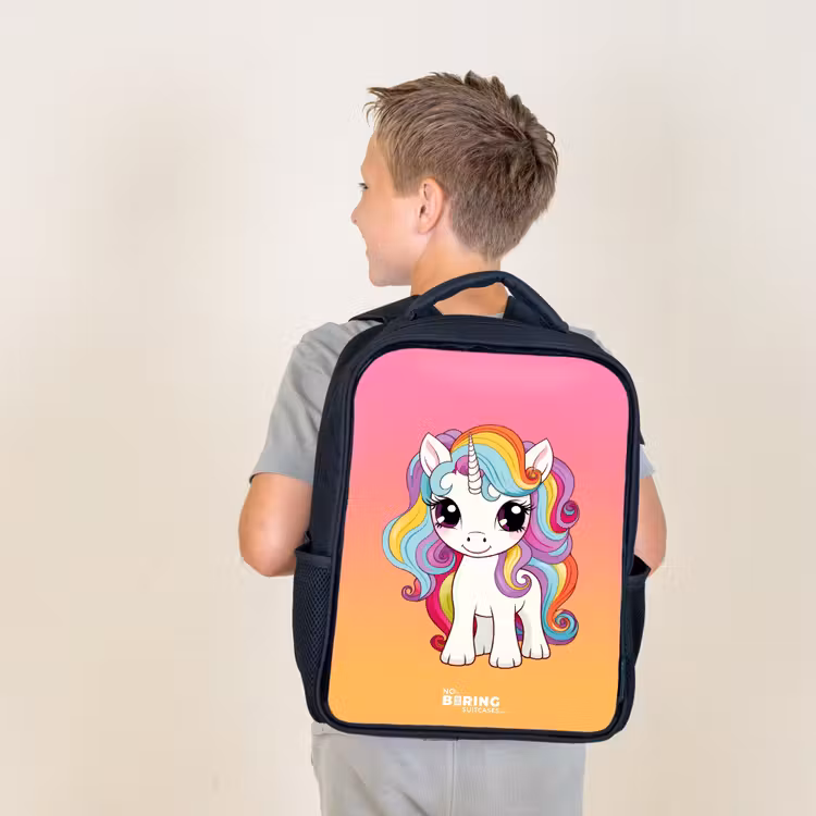 Kids backpack - Black - Small unicorn with rainbow colors — 2