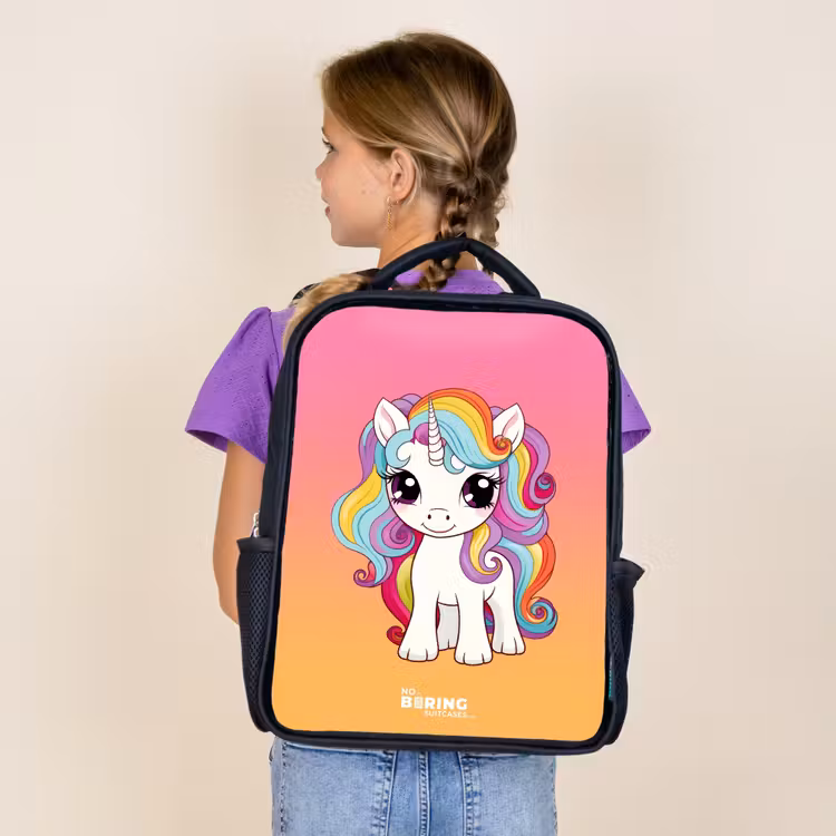 Kids backpack - Black - Small unicorn with rainbow colors — 4