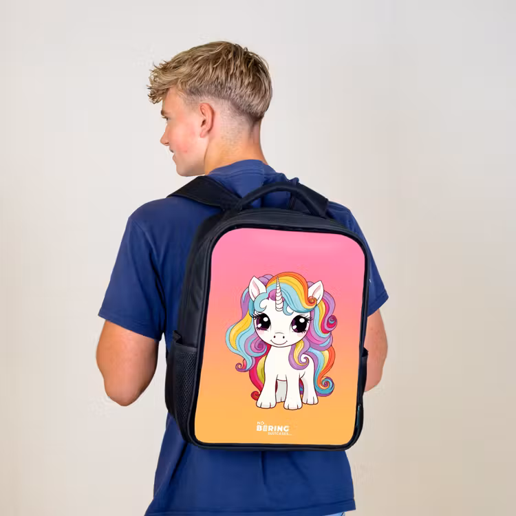 Kids backpack - Black - Small unicorn with rainbow colors — 5
