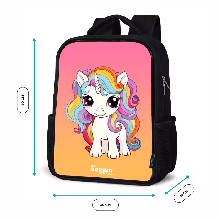 Kids backpack - Black - Small unicorn with rainbow colors — 8