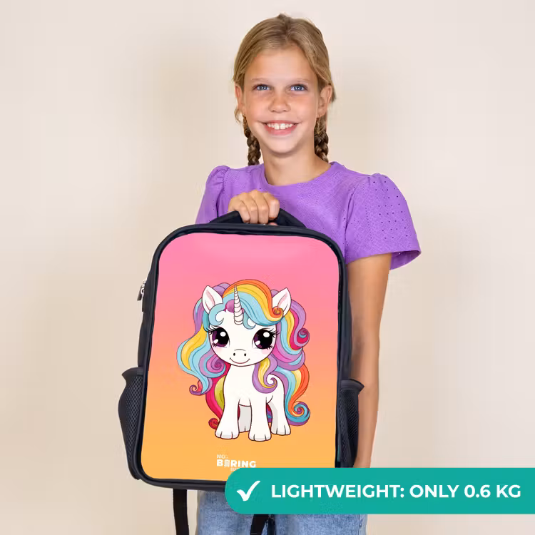 Kids backpack - Black - Small unicorn with rainbow colors — 9