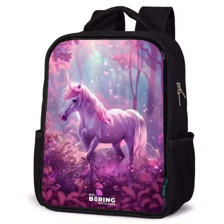 Kids backpack - Black - Unicorn Surrounded by Purple Nature — 6