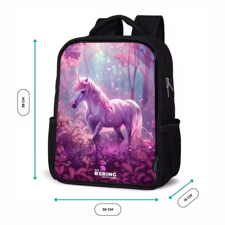 Kids backpack - Black - Unicorn Surrounded by Purple Nature — 8