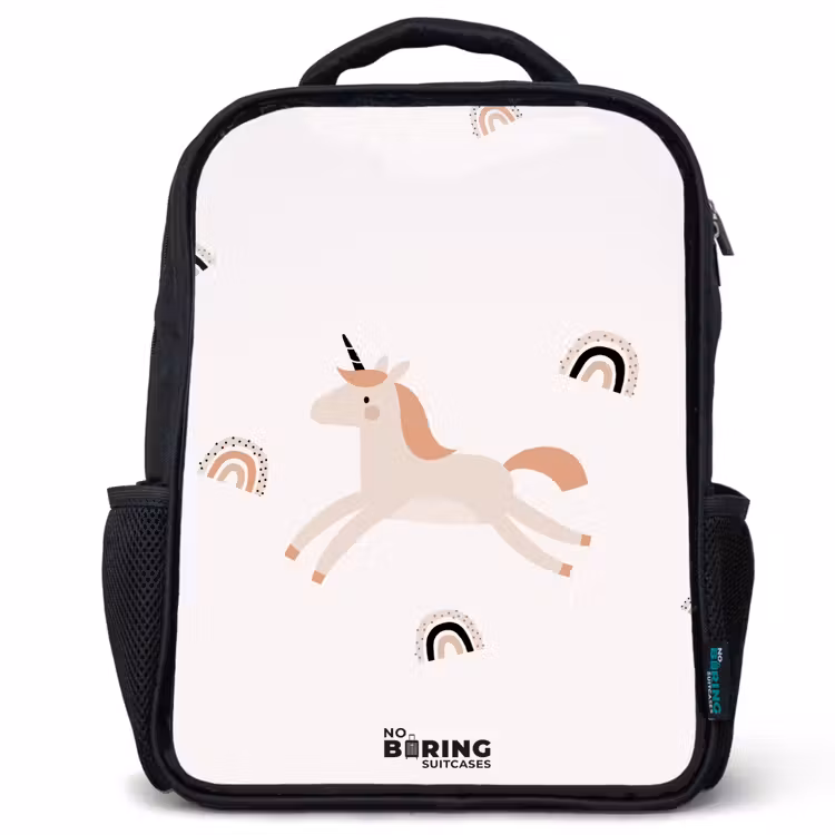 Kids backpack - Black - Unicorn with orange mane — 1