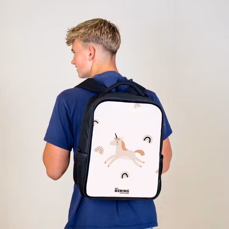 Kids backpack - Black - Unicorn with orange mane — 5