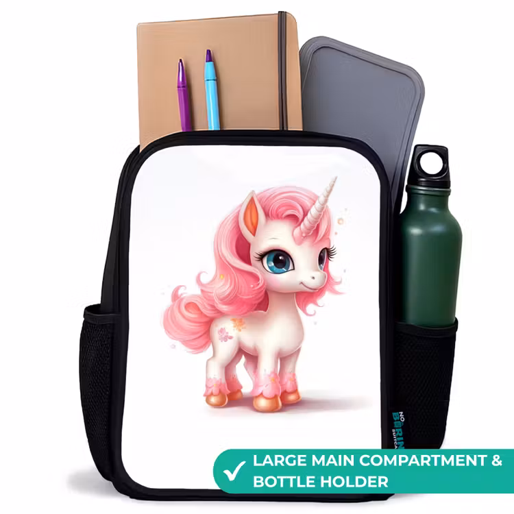Kids backpack - Black - Unicorn with pink mane — 10