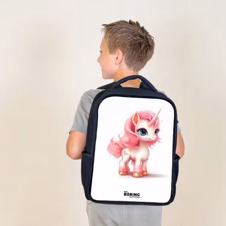 Kids backpack - Black - Unicorn with pink mane — 2