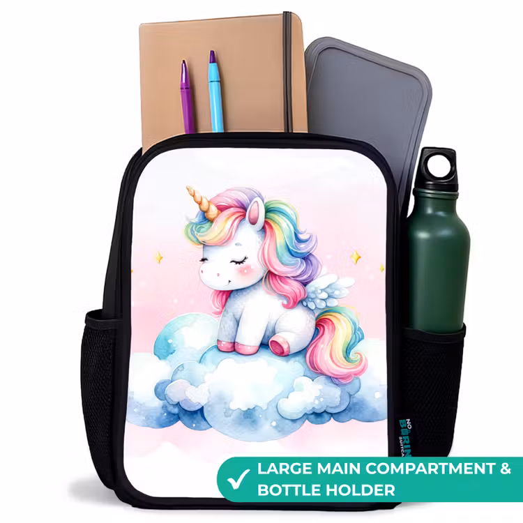 Kids backpack - Black - Unicorn with rainbow mane on a cloud — 10