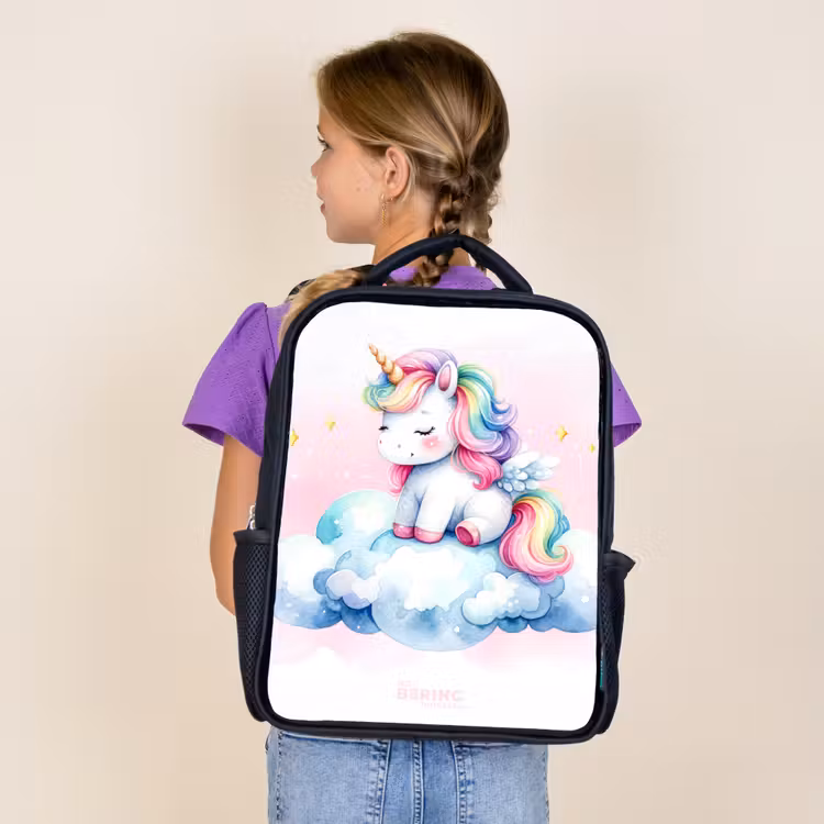 Kids backpack - Black - Unicorn with rainbow mane on a cloud — 4