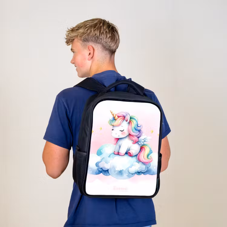 Kids backpack - Black - Unicorn with rainbow mane on a cloud — 5