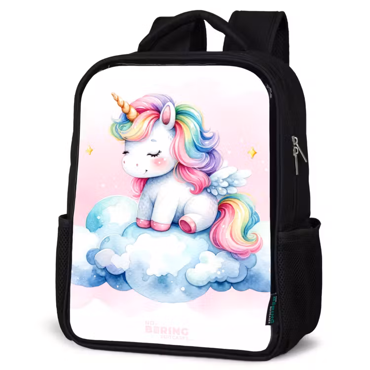 Kids backpack - Black - Unicorn with rainbow mane on a cloud — 6