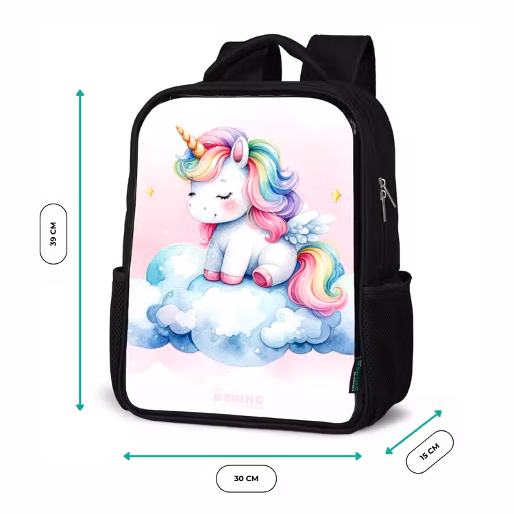 Kids backpack - Black - Unicorn with rainbow mane on a cloud — 8