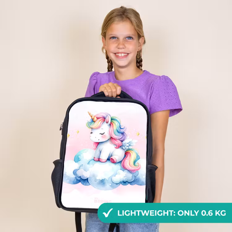 Kids backpack - Black - Unicorn with rainbow mane on a cloud — 9
