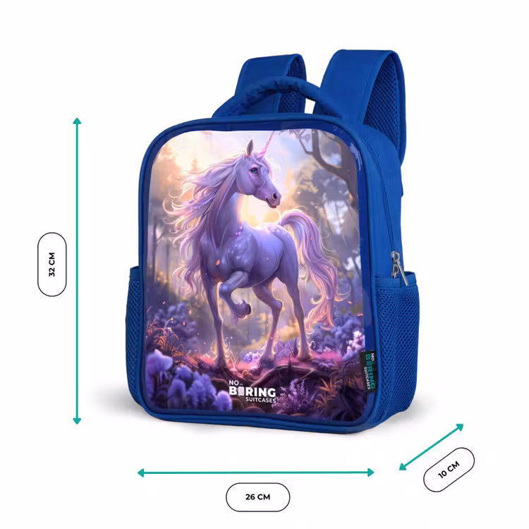 Kids backpack - Blue - Portrait of a Unicorn among Purple Flowers — 6