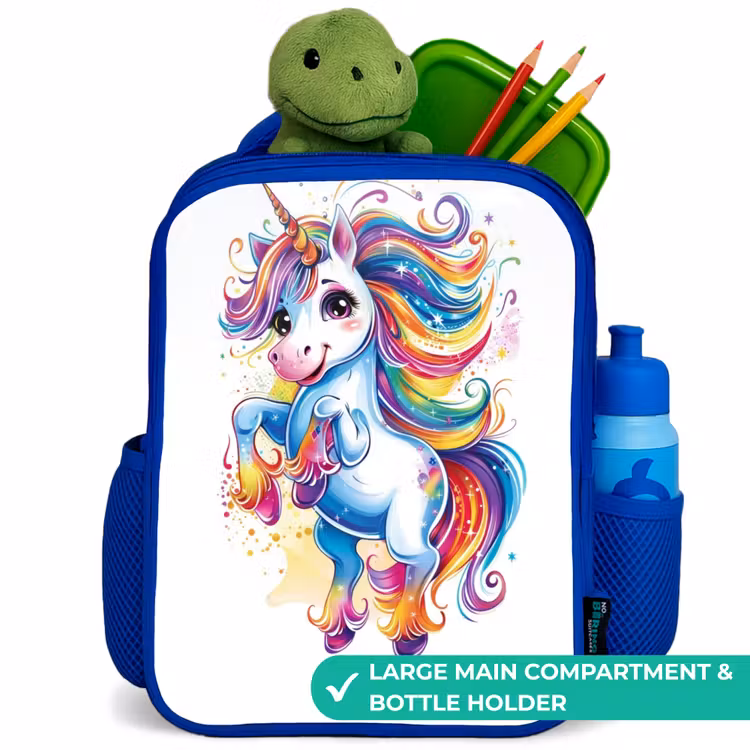 Kids backpack - Blue - Prancing Unicorn with Rainbow Moons — 5