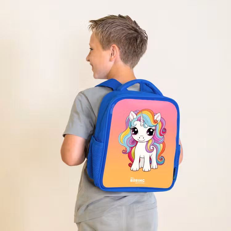 Kids backpack - Blue - Small unicorn with rainbow colors — 2