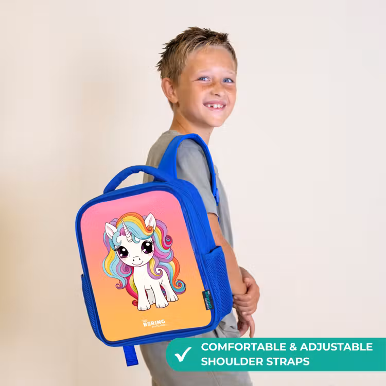 Kids backpack - Blue - Small unicorn with rainbow colors — 4