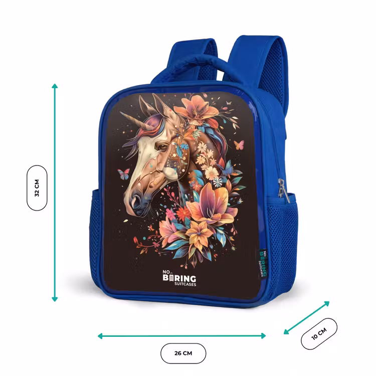 Kids backpack - Blue - Unicorn and Flowers on Black Background — 6