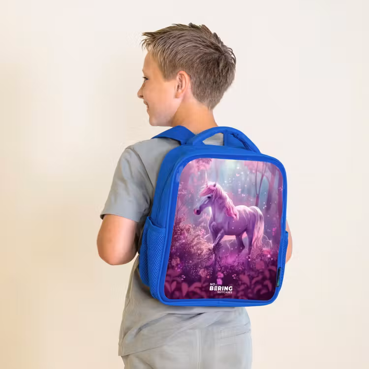 Kids backpack - Blue - Unicorn Surrounded by Purple Nature — 2