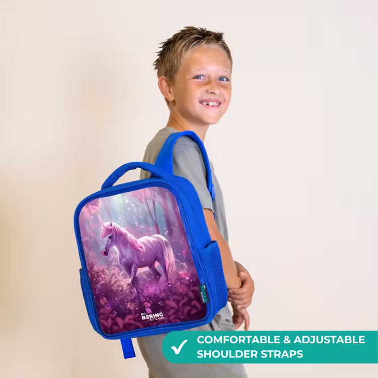 Kids backpack - Blue - Unicorn Surrounded by Purple Nature — 4