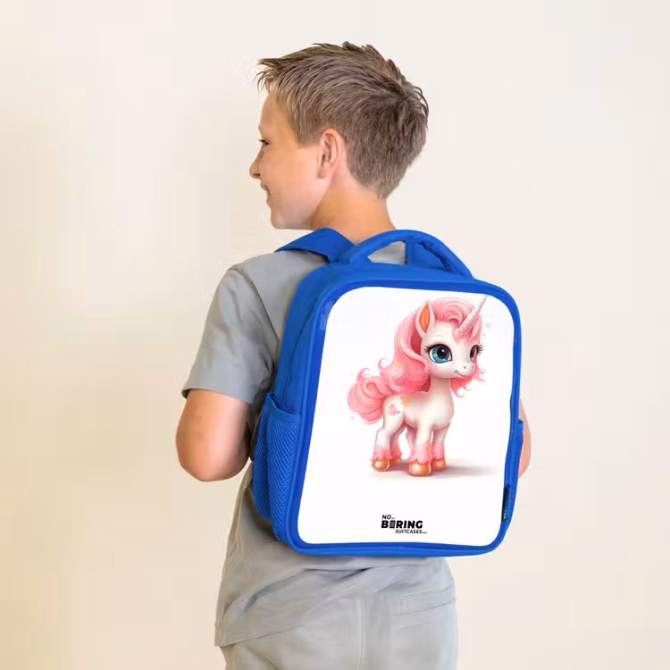 Kids backpack - Blue - Unicorn with pink mane — 2