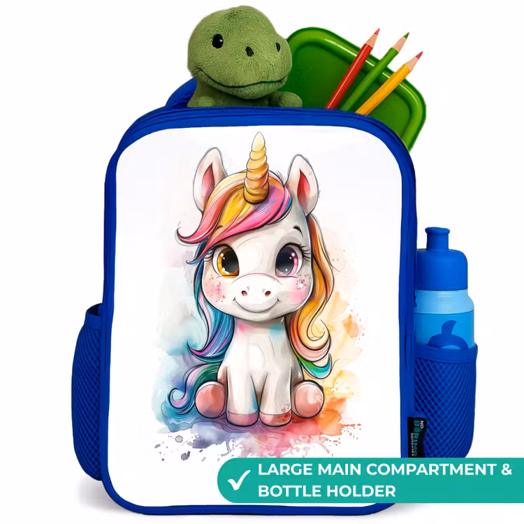 Kids backpack - Blue - White Eemhorn with Colorful Mane and Paint Splashes — 5