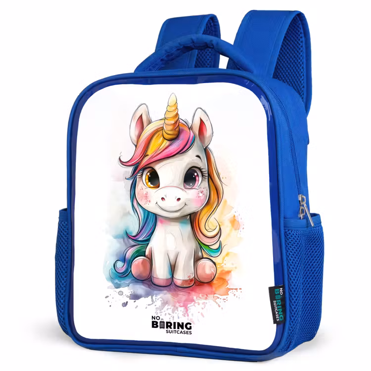 Kids backpack - Blue - White Eemhorn with Colorful Mane and Paint Splashes — 7