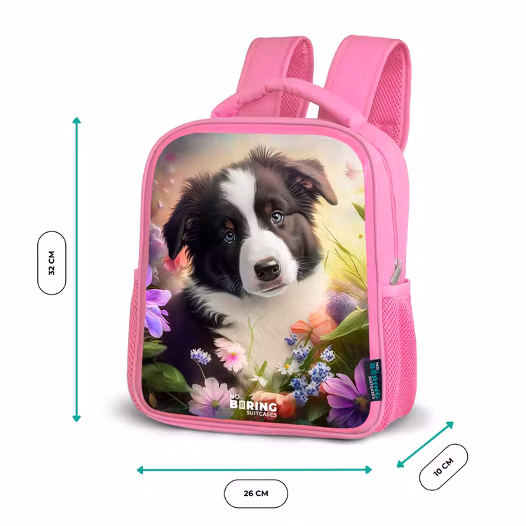 Kids backpack - Pink - Blue-eyed dog in a field — 3