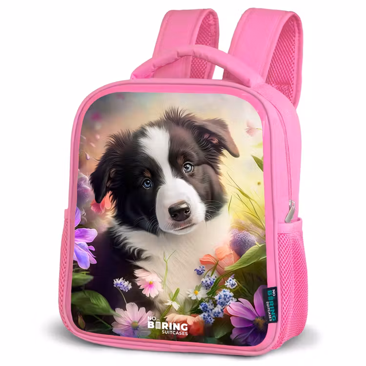 Kids backpack - Pink - Blue-eyed dog in a field — 4