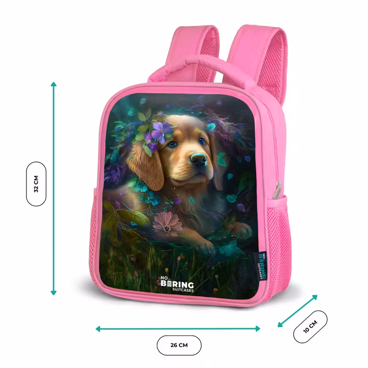 Kids backpack - Pink - Brown dog among flowers — 3