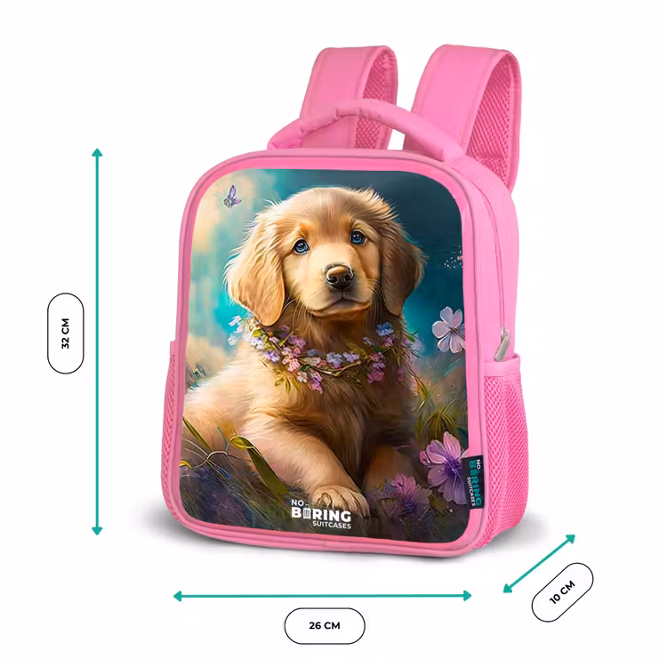 Kids backpack - Pink - Golden puppy in the grass — 3