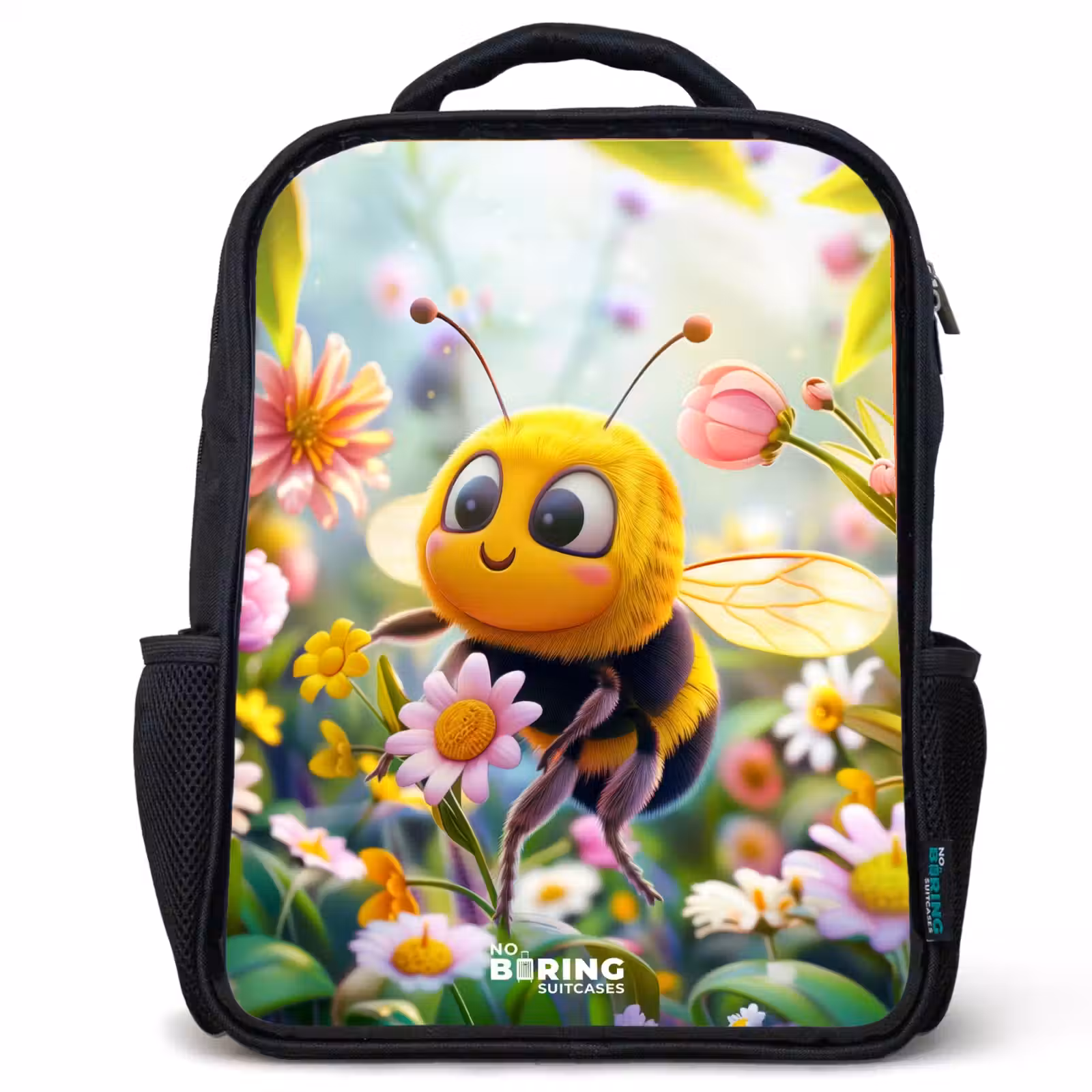 Kids backpack - Black - Bee on flower — 1