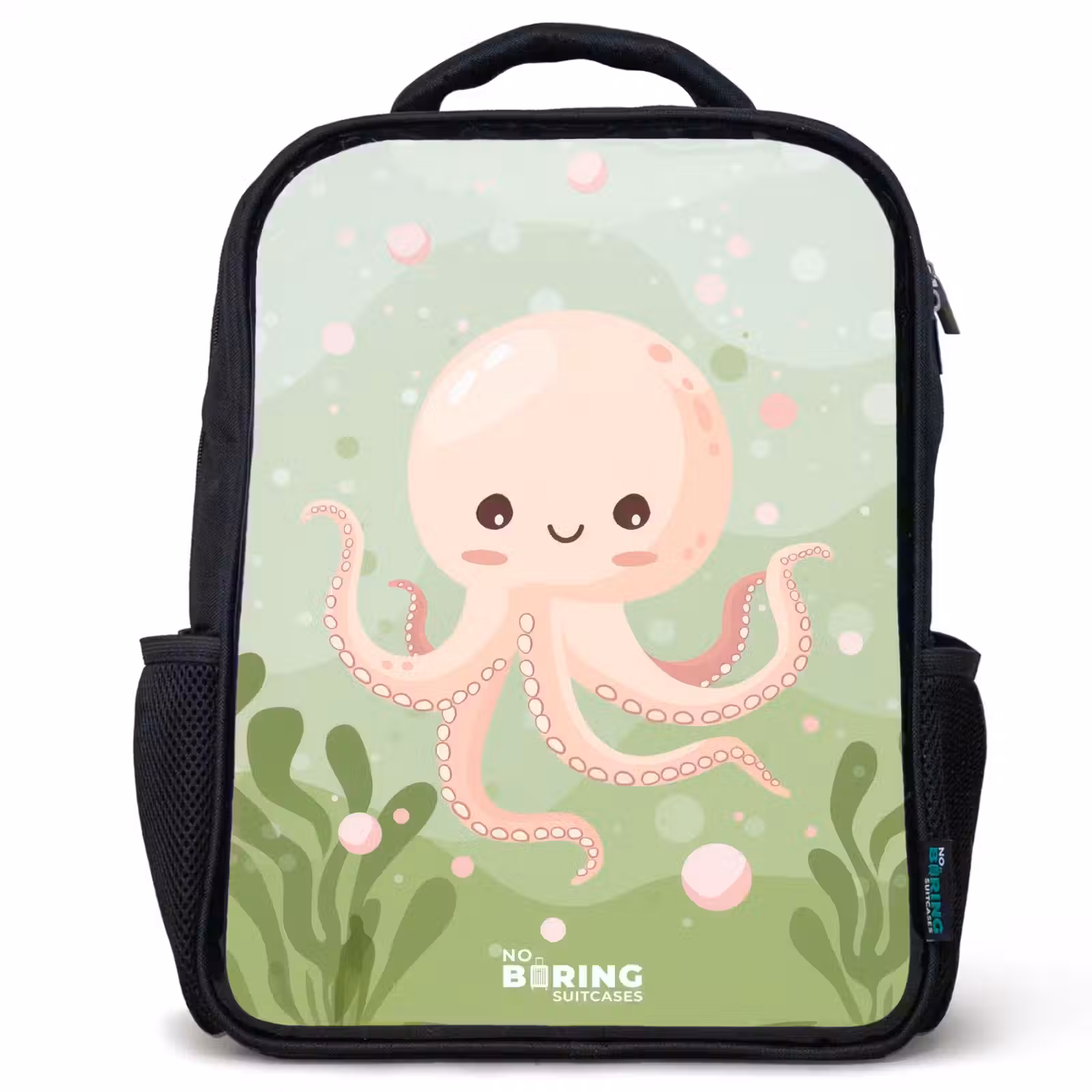 Kids backpack - Black - Pink octopus with a smile — 1