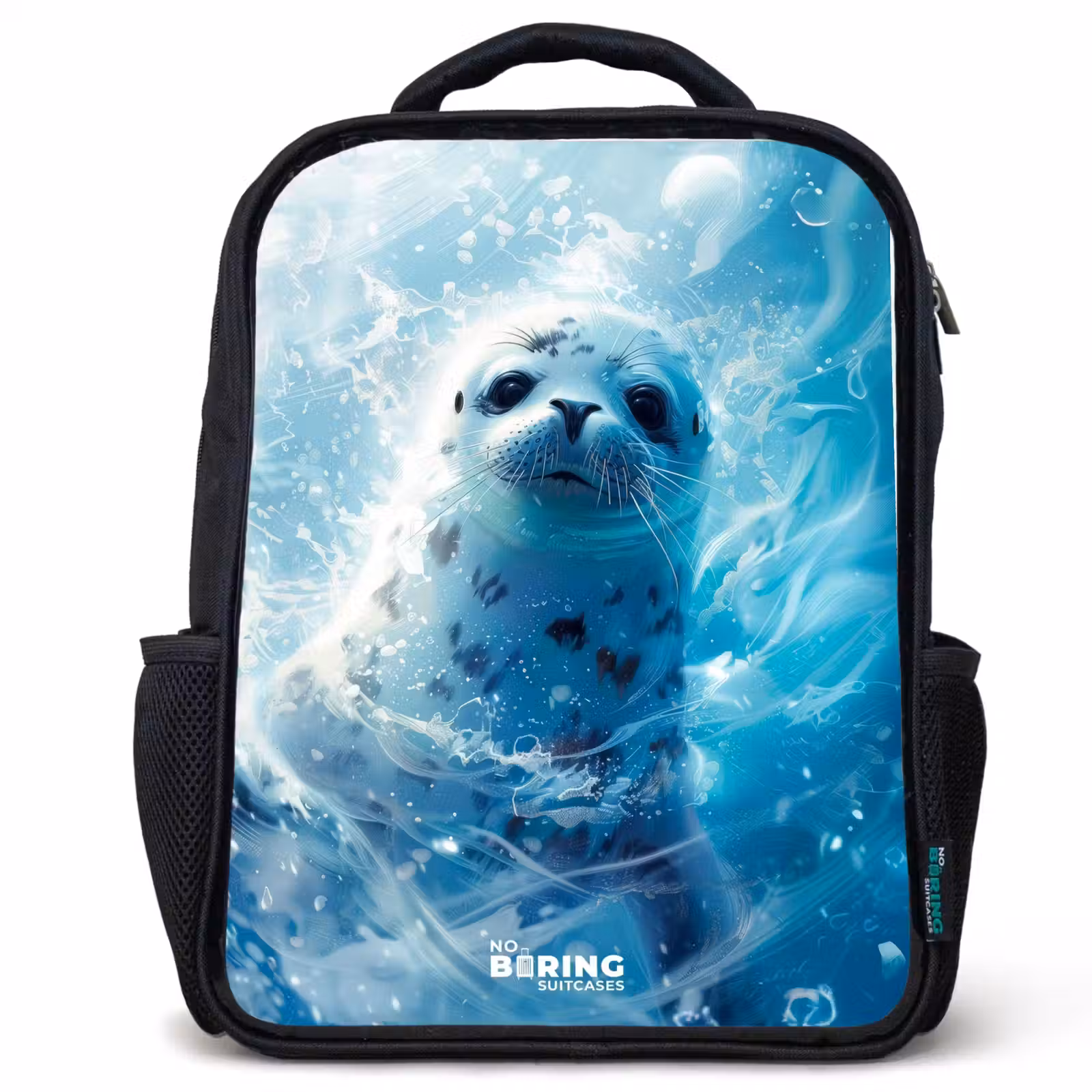 Kids backpack - Black - White seal in the water — 1
