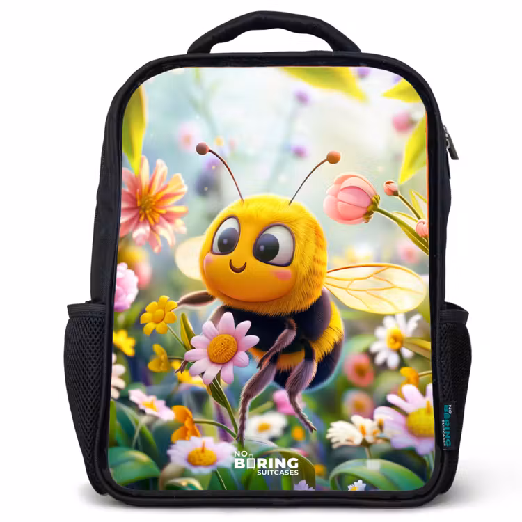 Kids backpack - Black - Bee on flower — 1