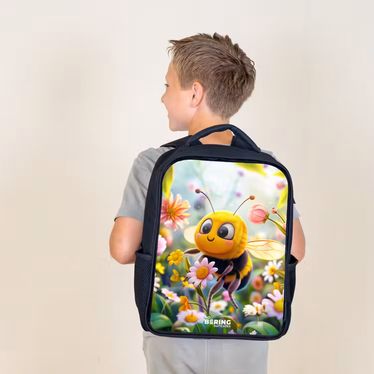Kids backpack - Black - Bee on flower — 2