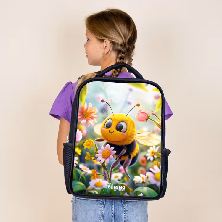 Kids backpack - Black - Bee on flower — 4