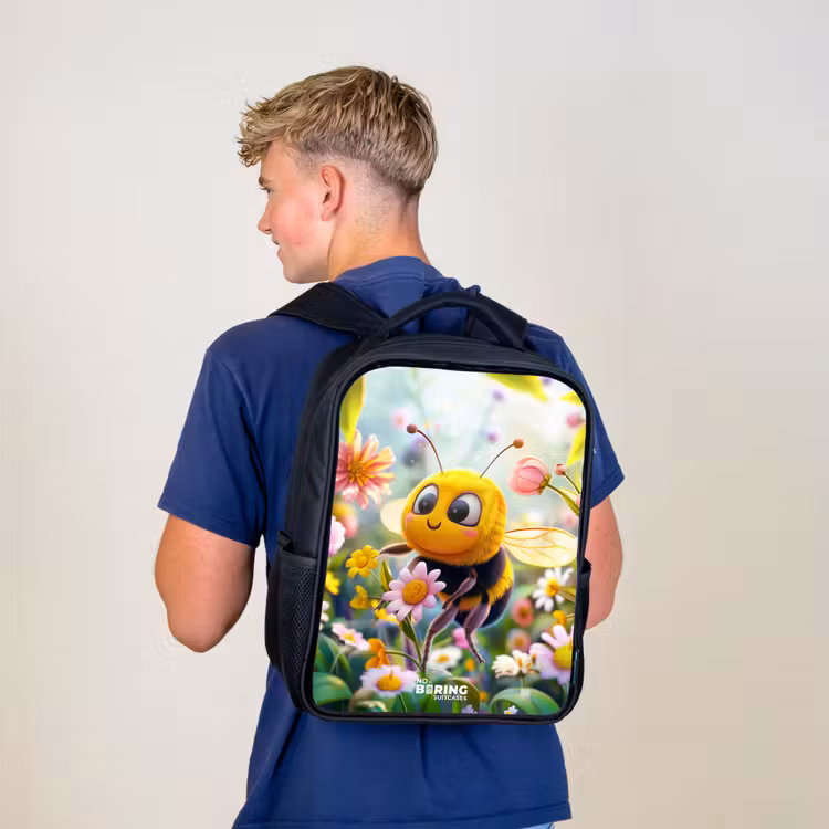Kids backpack - Black - Bee on flower — 5