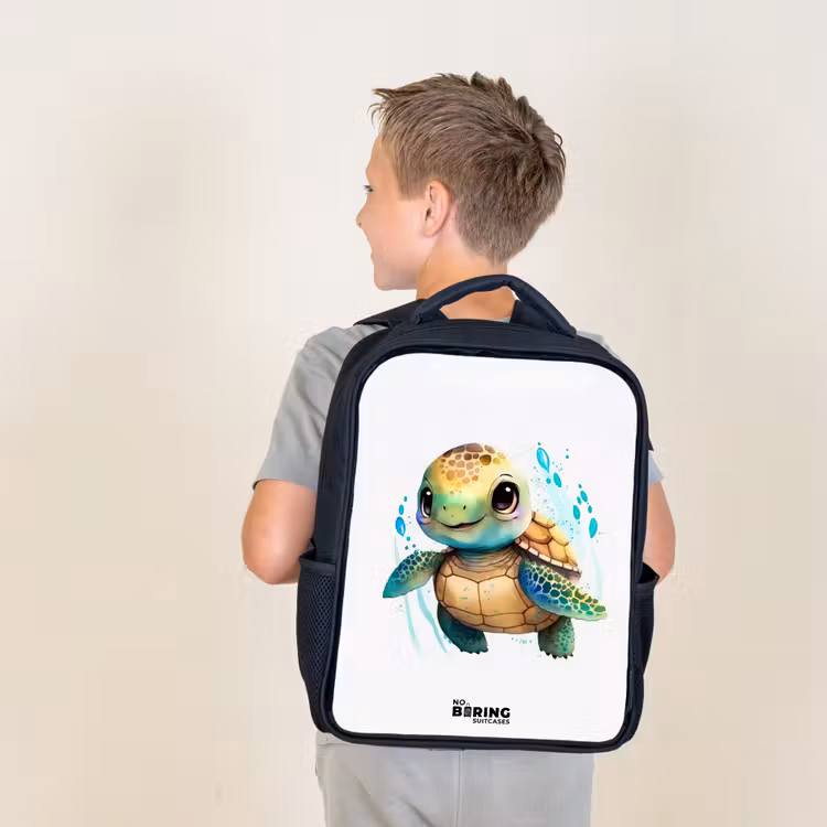 Kids backpack - Black - Big-eyed sea turtle — 2