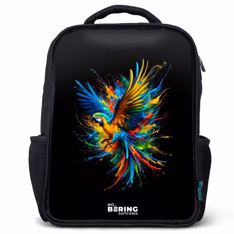 Kids backpack - Black - Colorful parrot — 1