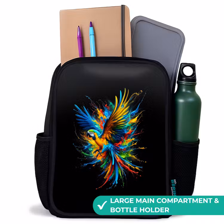 Kids backpack - Black - Colorful parrot — 10