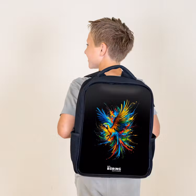Kids backpack - Black - Colorful parrot — 2